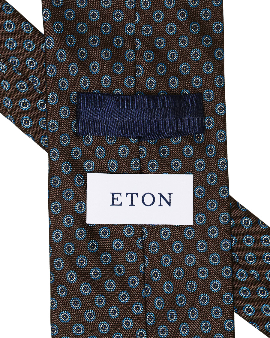 Homme | Eton Silk Geometric Print Tie Brown | Eton | Silk Geometric Print Tie Brown
