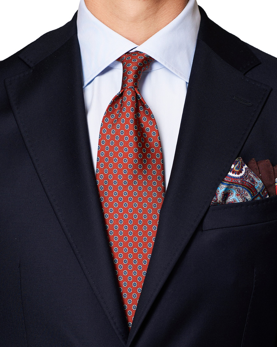 Homme | Eton Silk Geometric Print Tie Red | Eton | Silk Geometric Print Tie Red