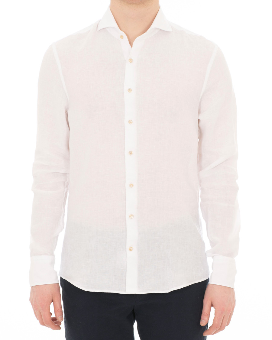 Homme | Chemises | Stenströms | Slimline Cut Away Linen Shirt White