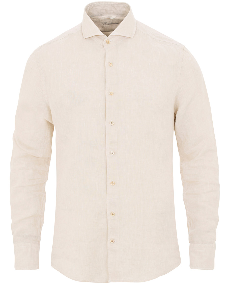 Homme | Chemises | Stenströms | Slimline Cut Away Linen Shirt Beige