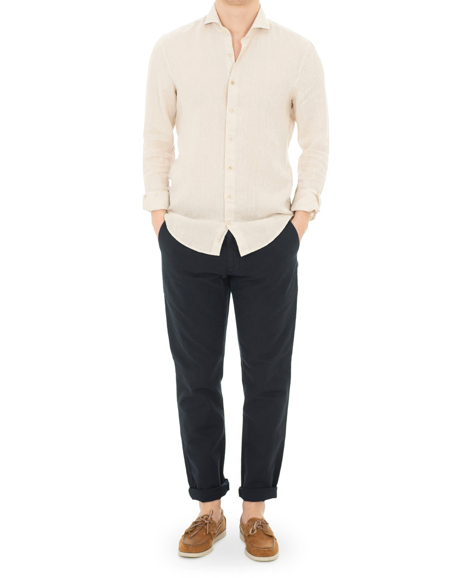Homme | Chemises | Stenströms | Slimline Cut Away Linen Shirt Beige