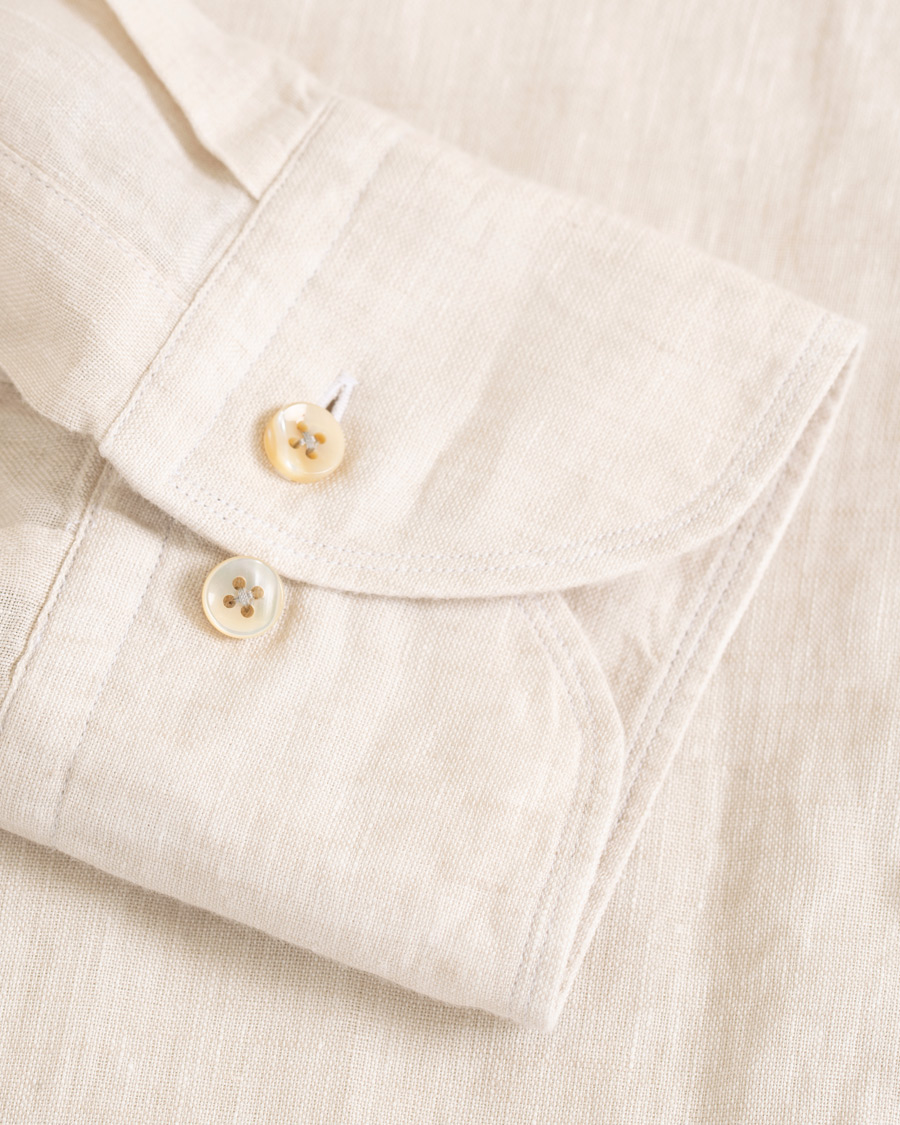 Homme | Chemises | Stenströms | Slimline Cut Away Linen Shirt Beige
