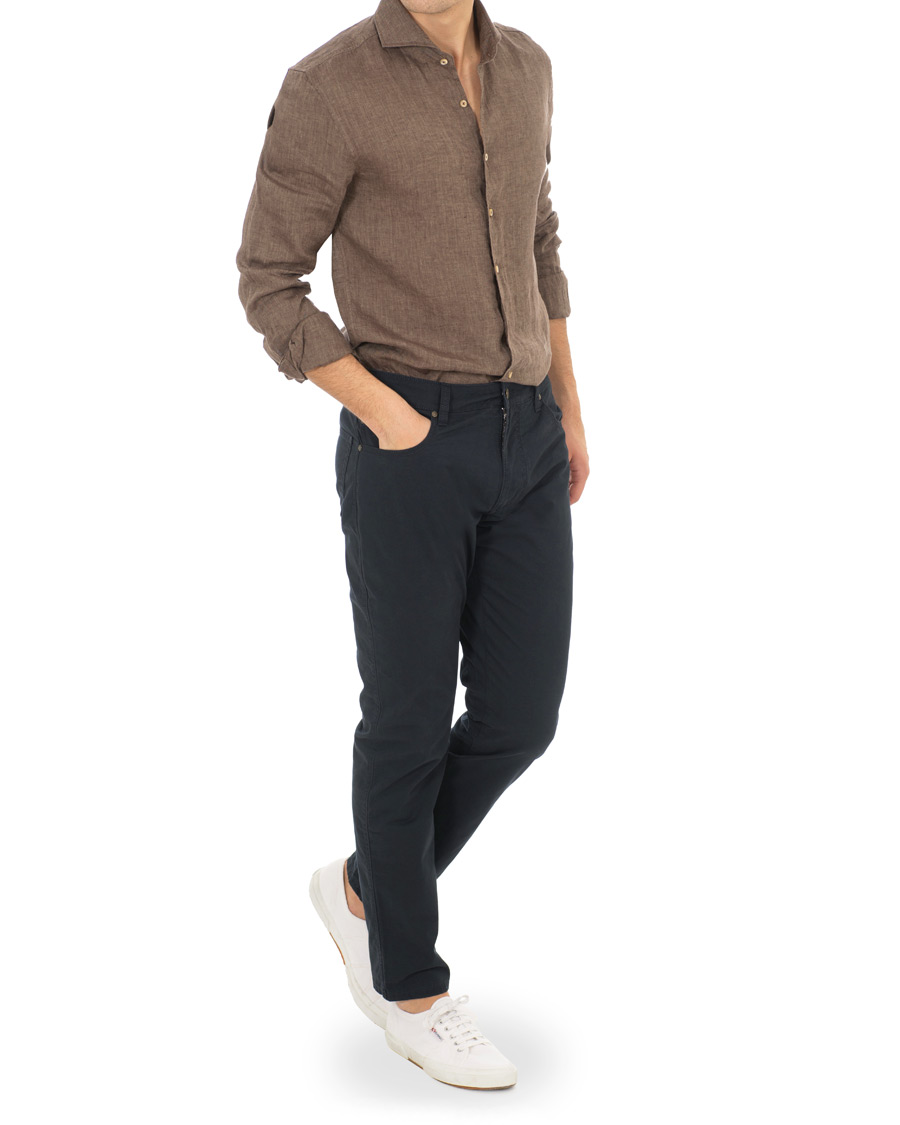 Heren | Overhemden | Stenströms | Slimline Cut Away Linen Shirt Brown