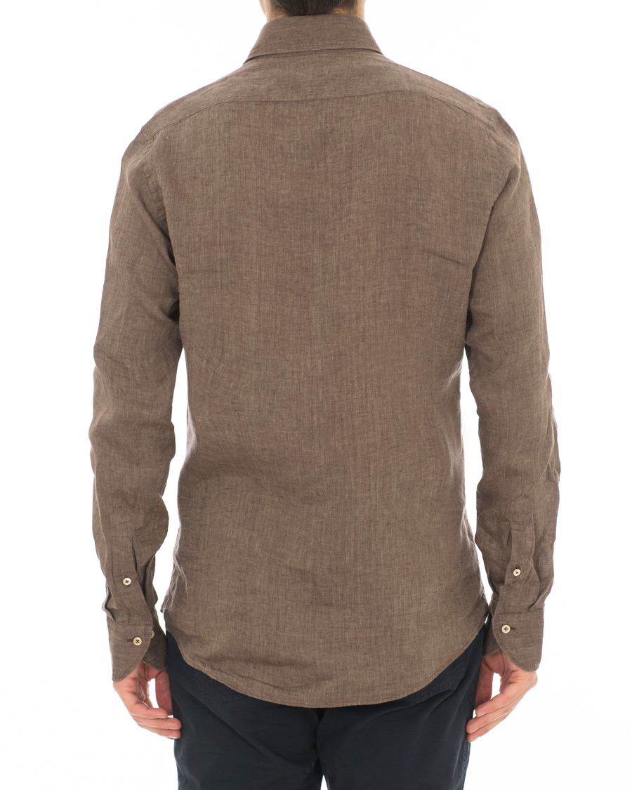 Heren | Overhemden | Stenströms | Slimline Cut Away Linen Shirt Brown