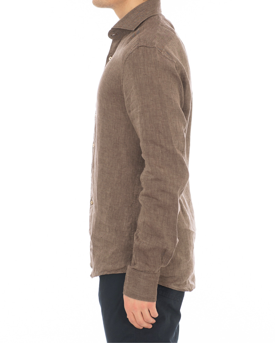 Heren | Overhemden | Stenströms | Slimline Cut Away Linen Shirt Brown