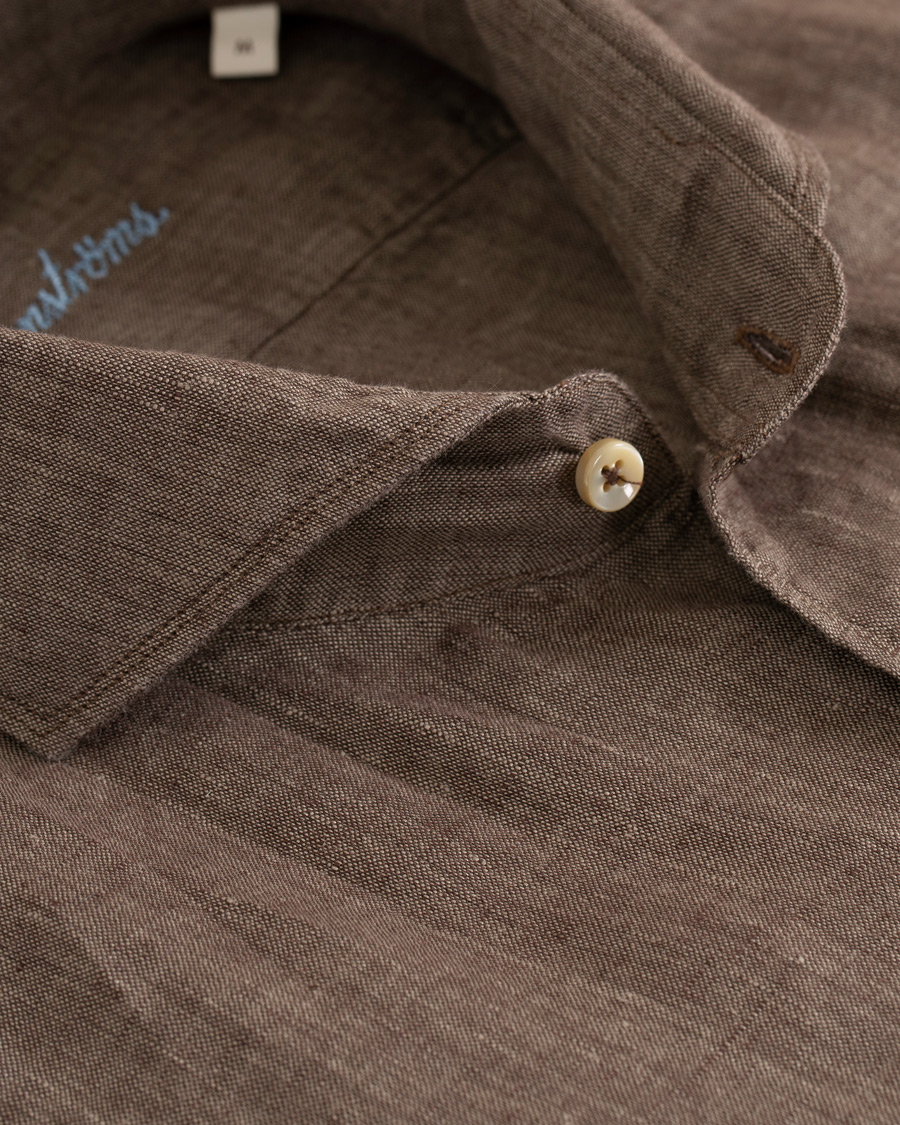 Heren | Overhemden | Stenströms | Slimline Cut Away Linen Shirt Brown