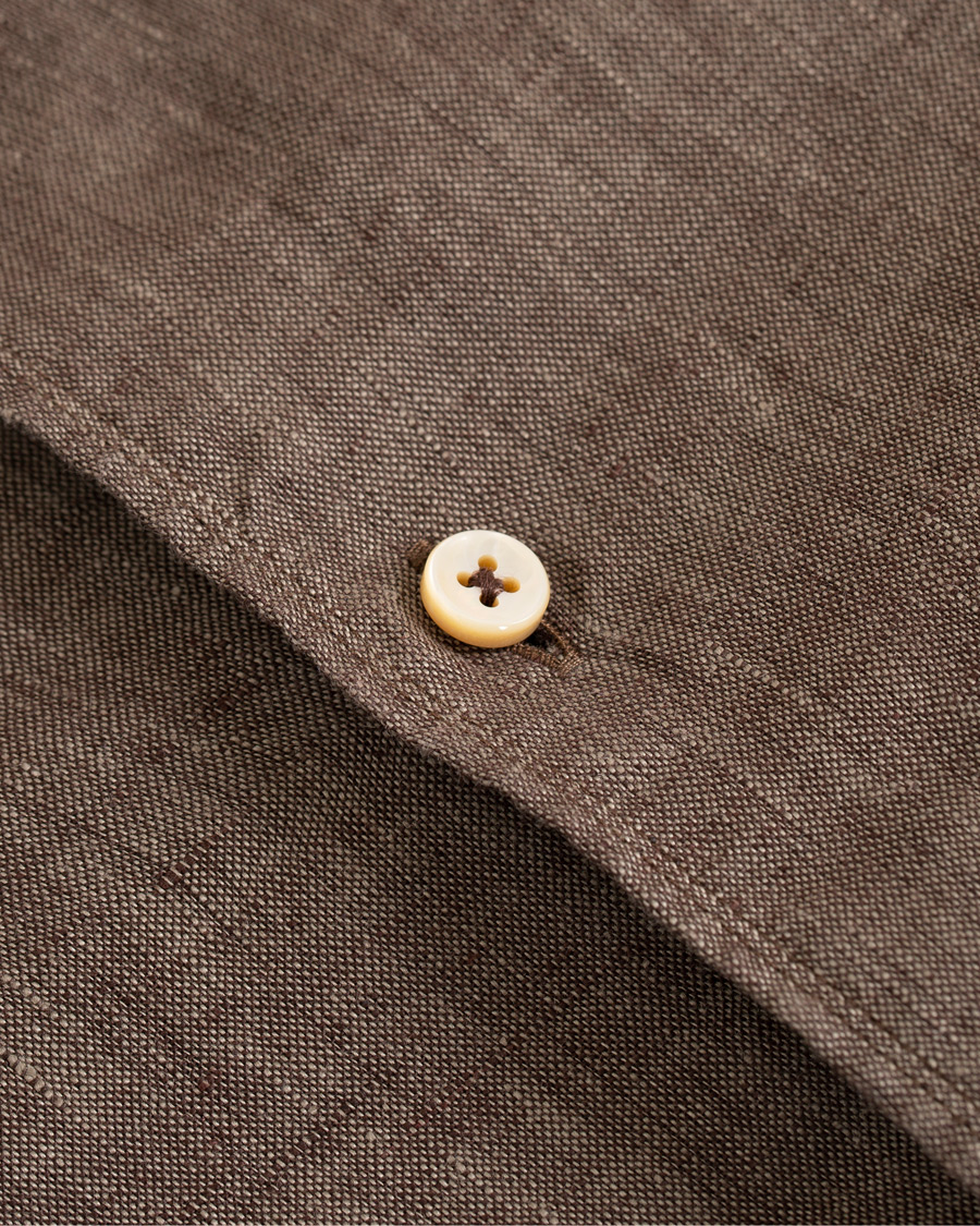 Heren | Overhemden | Stenströms | Slimline Cut Away Linen Shirt Brown