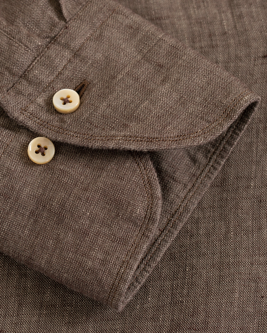 Heren | Overhemden | Stenströms | Slimline Cut Away Linen Shirt Brown