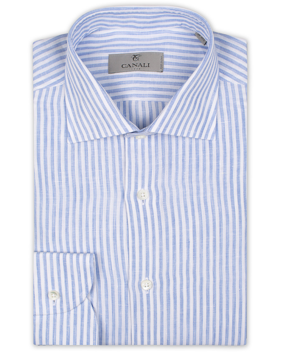 Homme | Chemises | Canali | Striped Linen Shirt Light Blue
