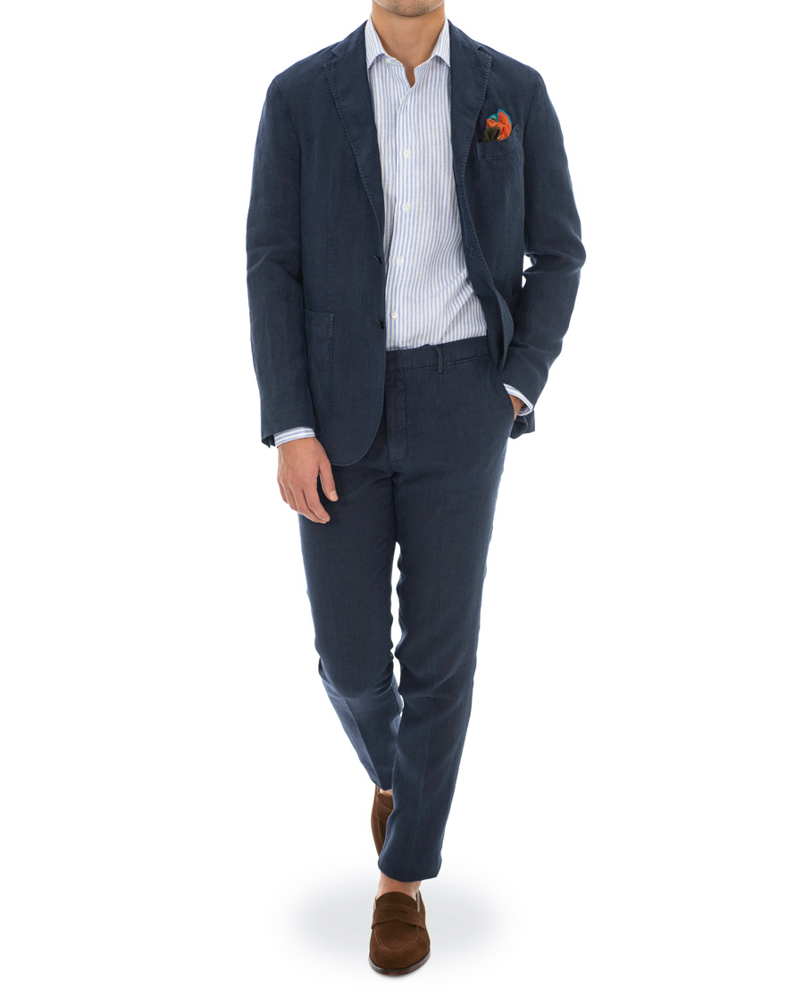 Homme | Chemises | Canali | Striped Linen Shirt Light Blue
