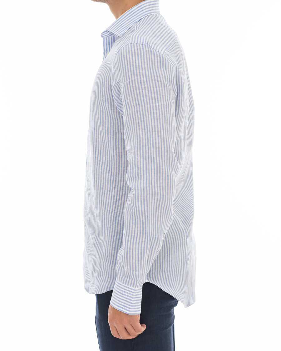 Homme | Chemises | Canali | Striped Linen Shirt Light Blue