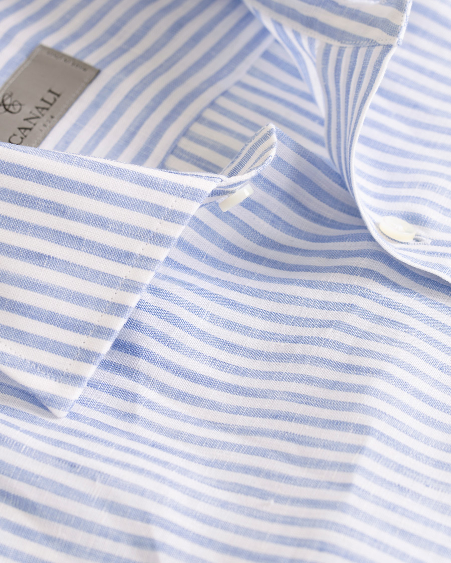 Homme | Chemises | Canali | Striped Linen Shirt Light Blue