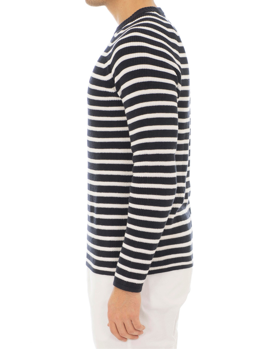 Heren | Truien | Morris | Calton Stripe O-Neck White/Navy