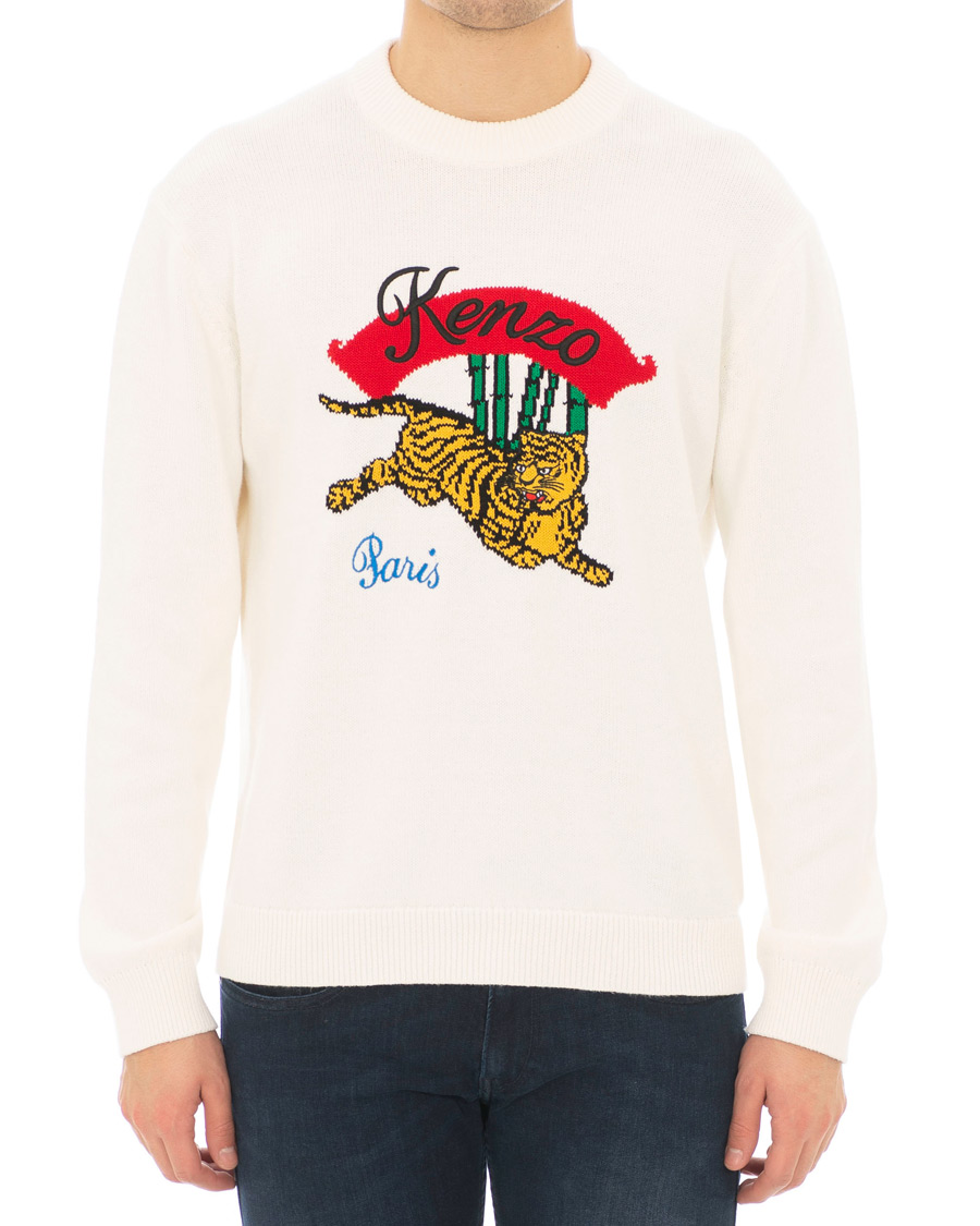 Homme | Pulls Et Tricots | KENZO | Jumping Bamboo Tiger Knitted Crew Neck White