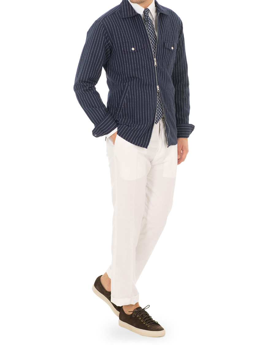 Homme | Chemises | Eton | Slim Fit Twill Pinstripe Zip Over Shirt Blue