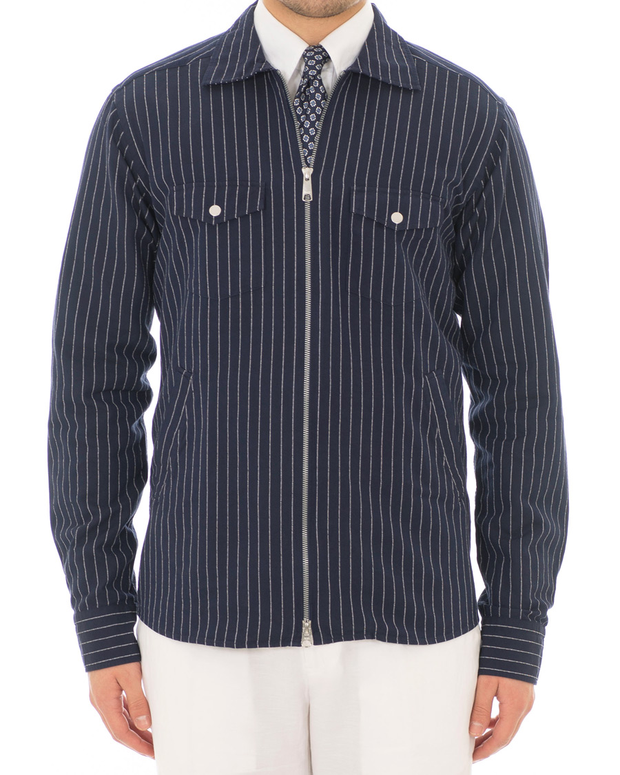 Homme | Chemises | Eton | Slim Fit Twill Pinstripe Zip Over Shirt Blue