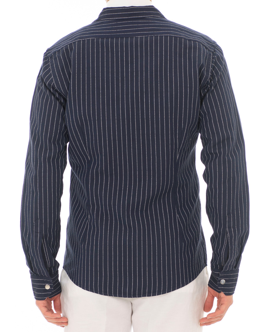 Homme | Chemises | Eton | Slim Fit Twill Pinstripe Zip Over Shirt Blue