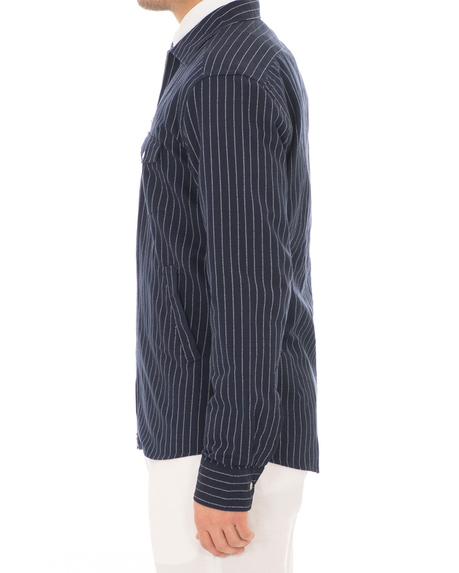 Homme | Chemises | Eton | Slim Fit Twill Pinstripe Zip Over Shirt Blue