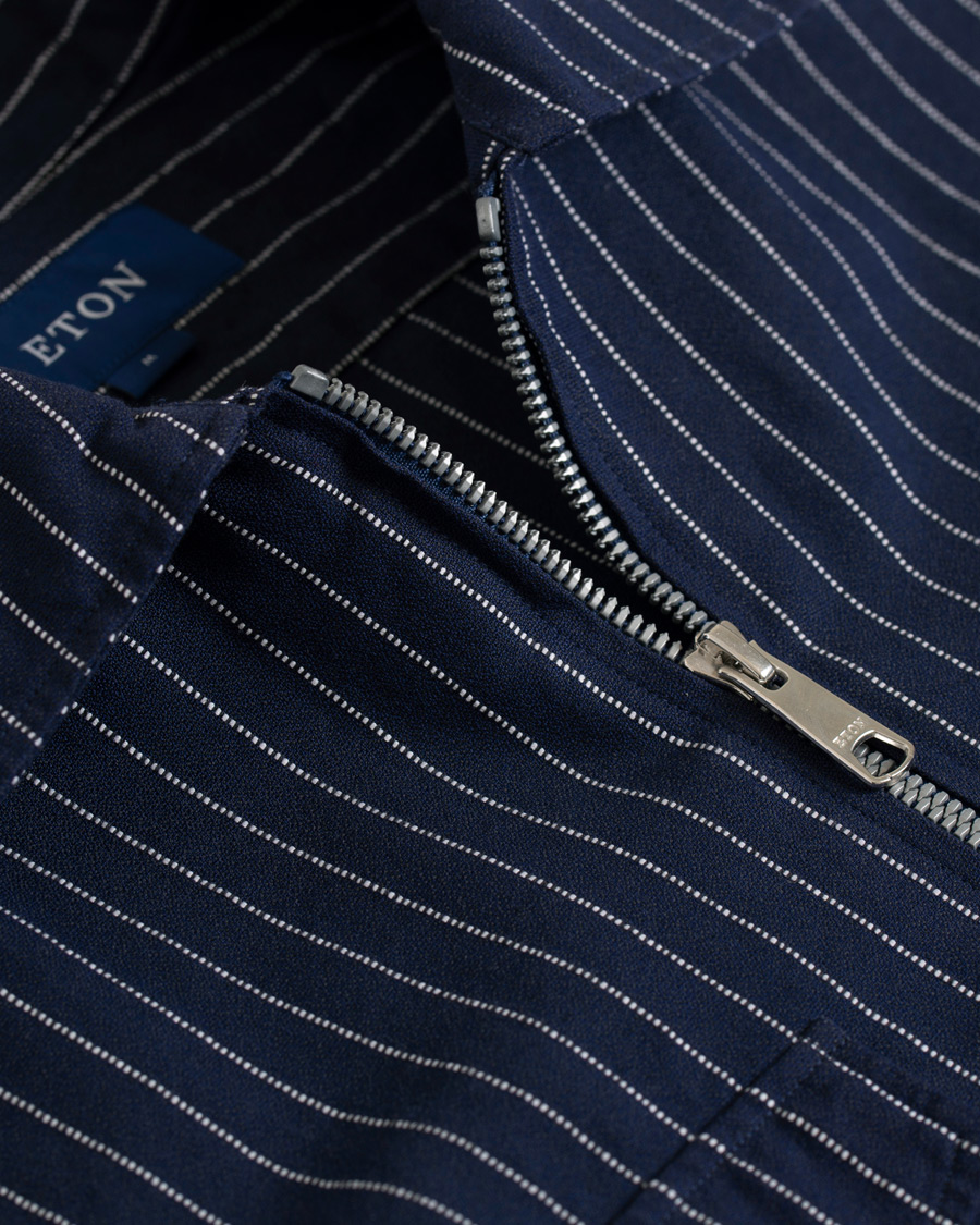 Homme | Chemises | Eton | Slim Fit Twill Pinstripe Zip Over Shirt Blue