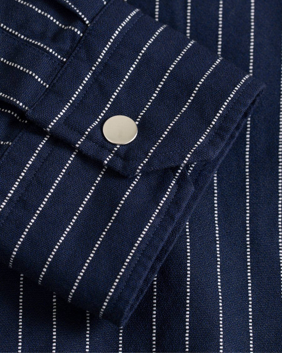 Homme | Chemises | Eton | Slim Fit Twill Pinstripe Zip Over Shirt Blue
