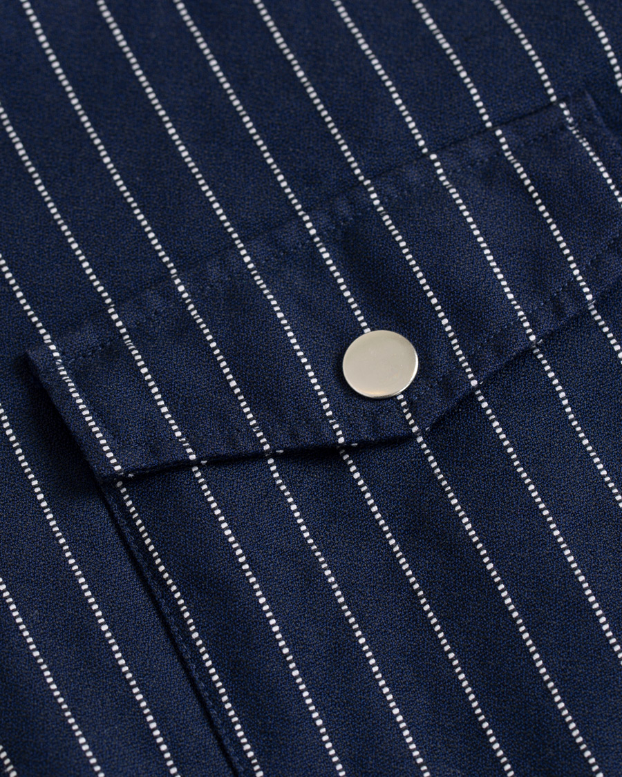 Homme | Chemises | Eton | Slim Fit Twill Pinstripe Zip Over Shirt Blue