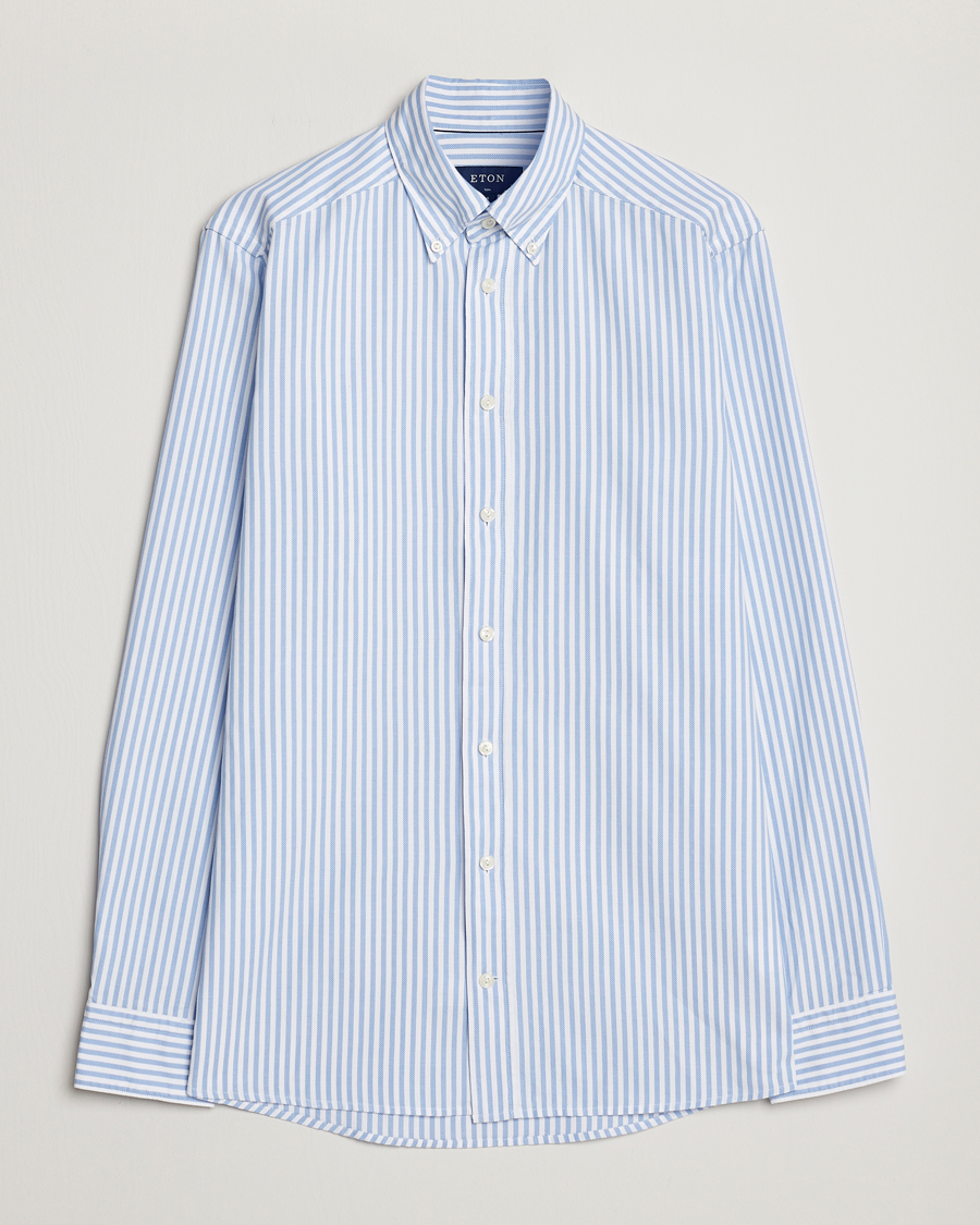 Heren | Overhemden | Eton | Slim Fit Royal Oxford Stripe Button Down Light Blue