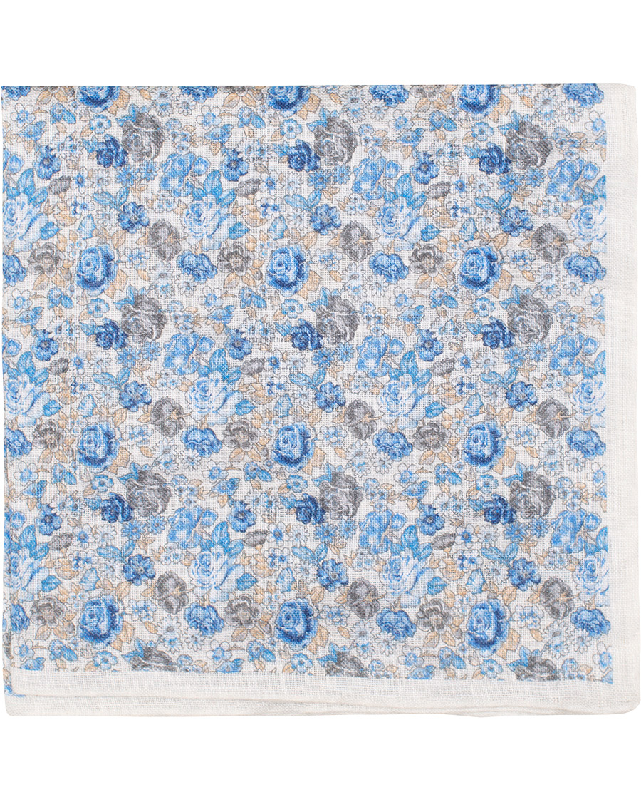Homme | Amanda Christensen Linen Printed Flower Pocket Square White | Amanda Christensen | Linen Printed Flower Pocket Square White