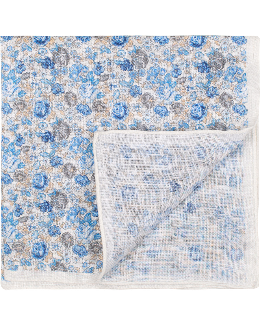 Homme | Amanda Christensen Linen Printed Flower Pocket Square White | Amanda Christensen | Linen Printed Flower Pocket Square White