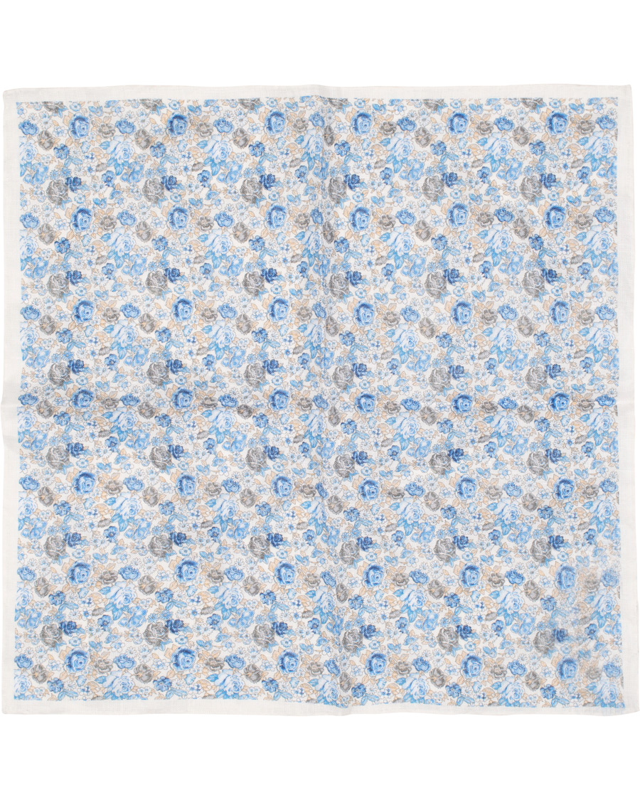 Homme | Amanda Christensen Linen Printed Flower Pocket Square White | Amanda Christensen | Linen Printed Flower Pocket Square White