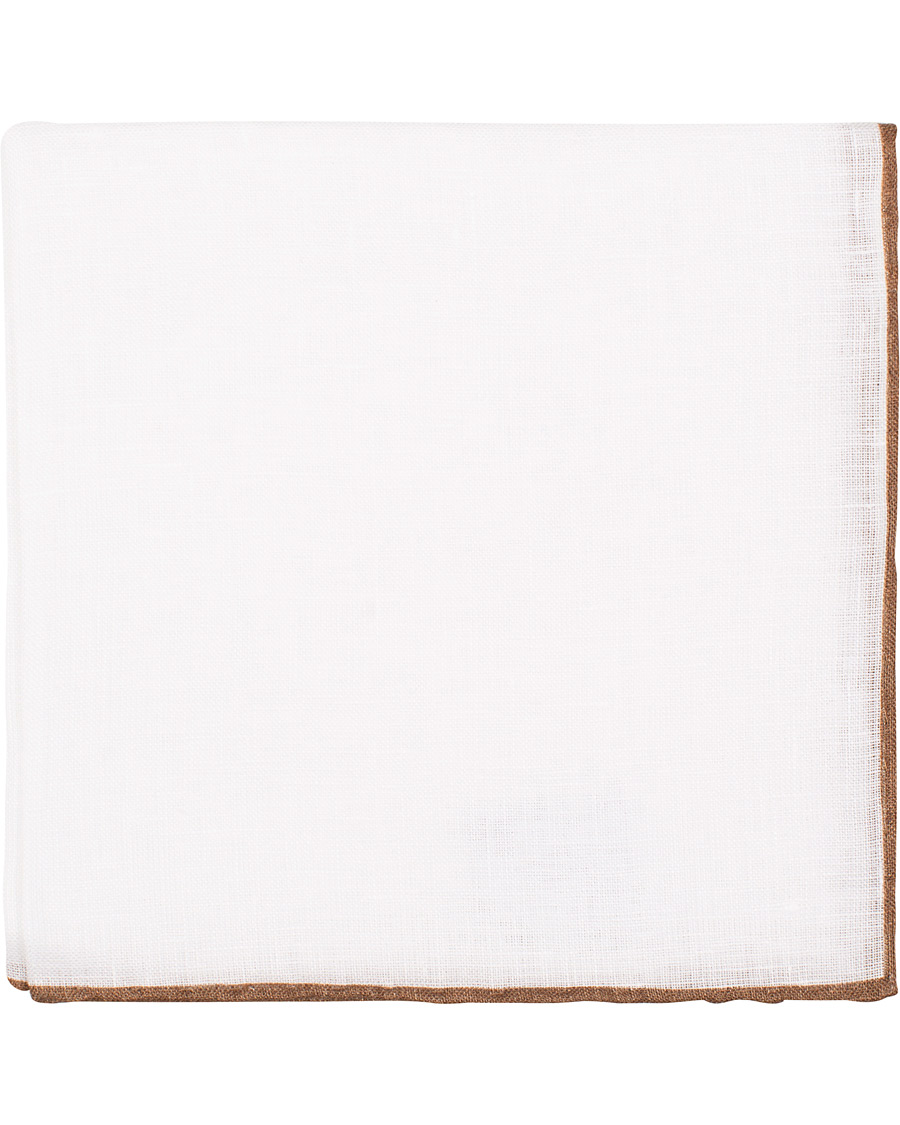 Homme | Amanda Christensen Linen Melange Handrolled Pocket Square Brown/White | Amanda Christensen | Linen Melange Handrolled Pocket Square Brown/White