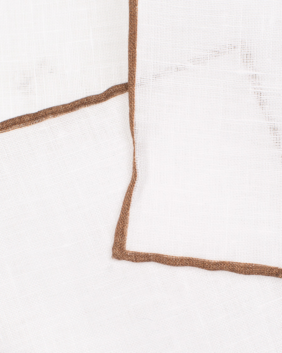 Homme | Amanda Christensen Linen Melange Handrolled Pocket Square Brown/White | Amanda Christensen | Linen Melange Handrolled Pocket Square Brown/White
