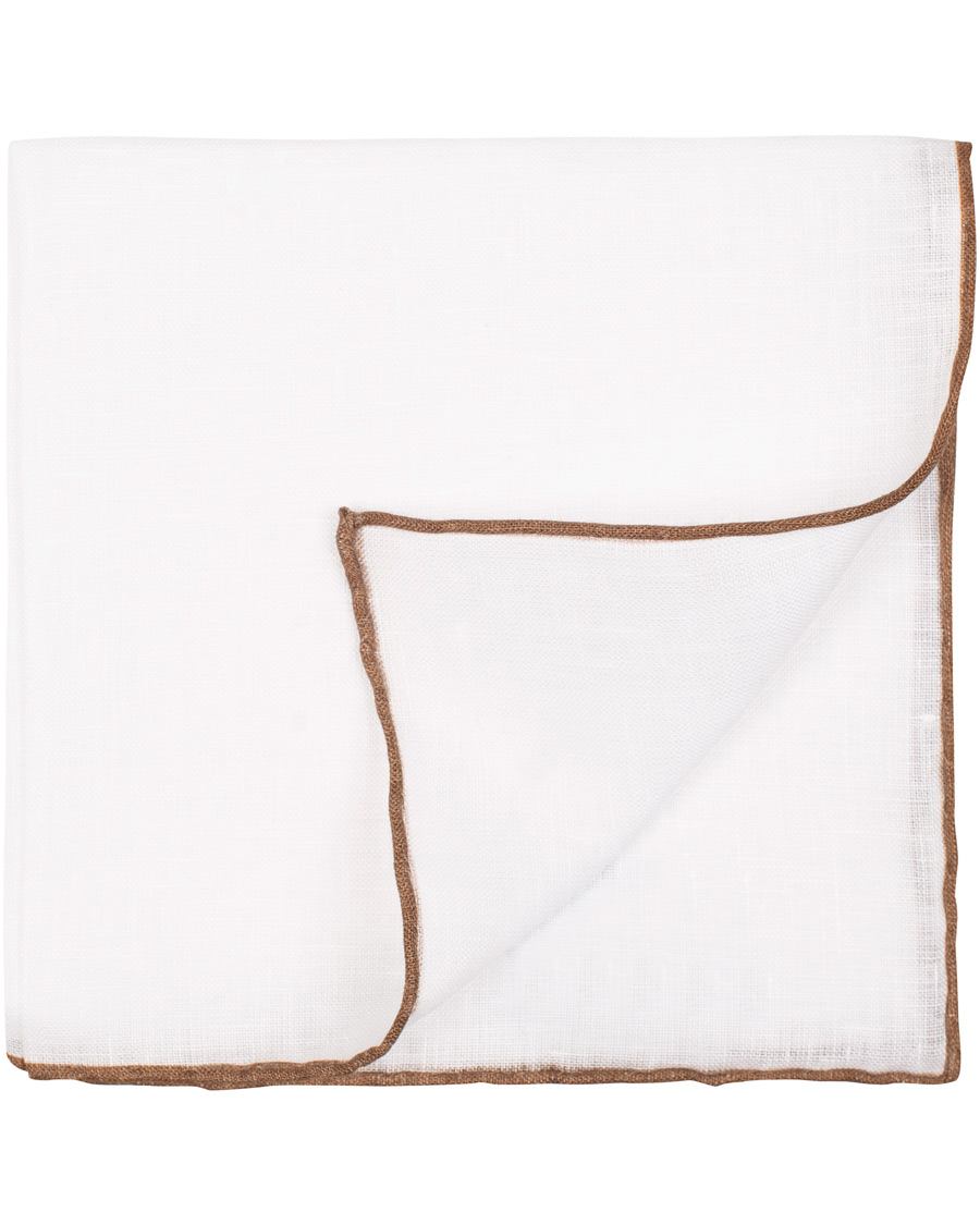 Homme | Amanda Christensen Linen Melange Handrolled Pocket Square Brown/White | Amanda Christensen | Linen Melange Handrolled Pocket Square Brown/White