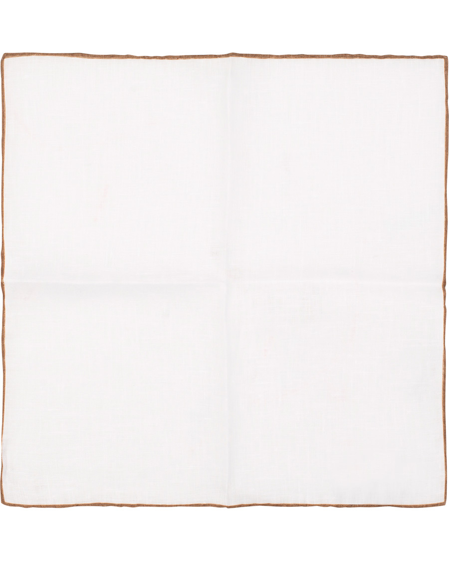 Homme | Amanda Christensen Linen Melange Handrolled Pocket Square Brown/White | Amanda Christensen | Linen Melange Handrolled Pocket Square Brown/White