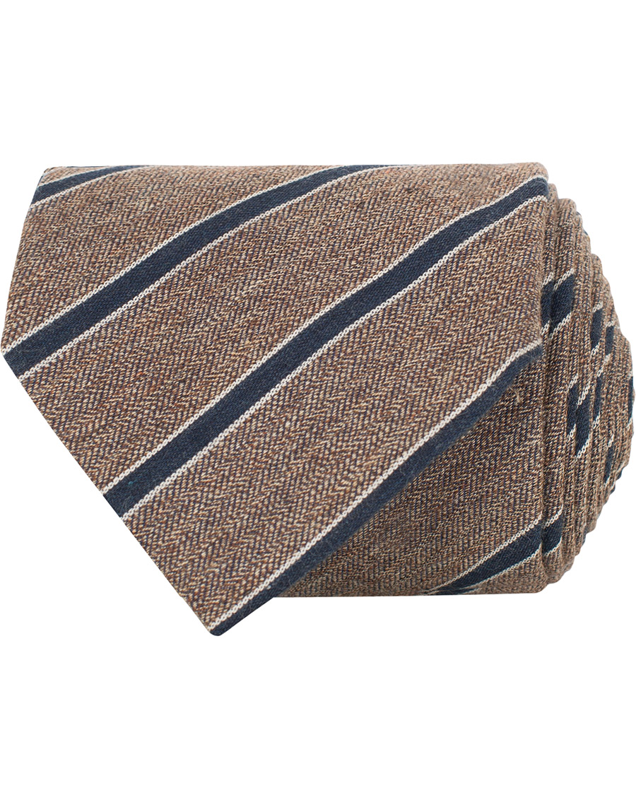 Homme | Amanda Christensen Cotton/Silk Melange Striped 8 cm Tie Brown/Navy | Amanda Christensen | Cotton/Silk Melange Striped 8 cm Tie Brown/Navy