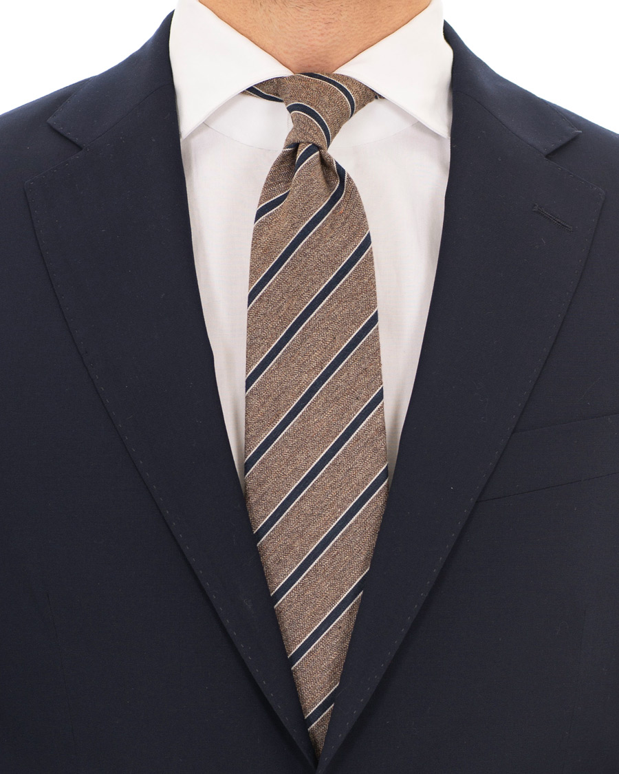 Homme | Amanda Christensen Cotton/Silk Melange Striped 8 cm Tie Brown/Navy | Amanda Christensen | Cotton/Silk Melange Striped 8 cm Tie Brown/Navy