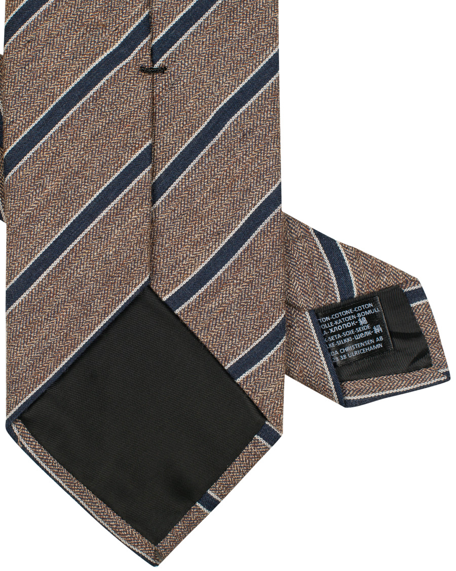 Homme | Amanda Christensen Cotton/Silk Melange Striped 8 cm Tie Brown/Navy | Amanda Christensen | Cotton/Silk Melange Striped 8 cm Tie Brown/Navy