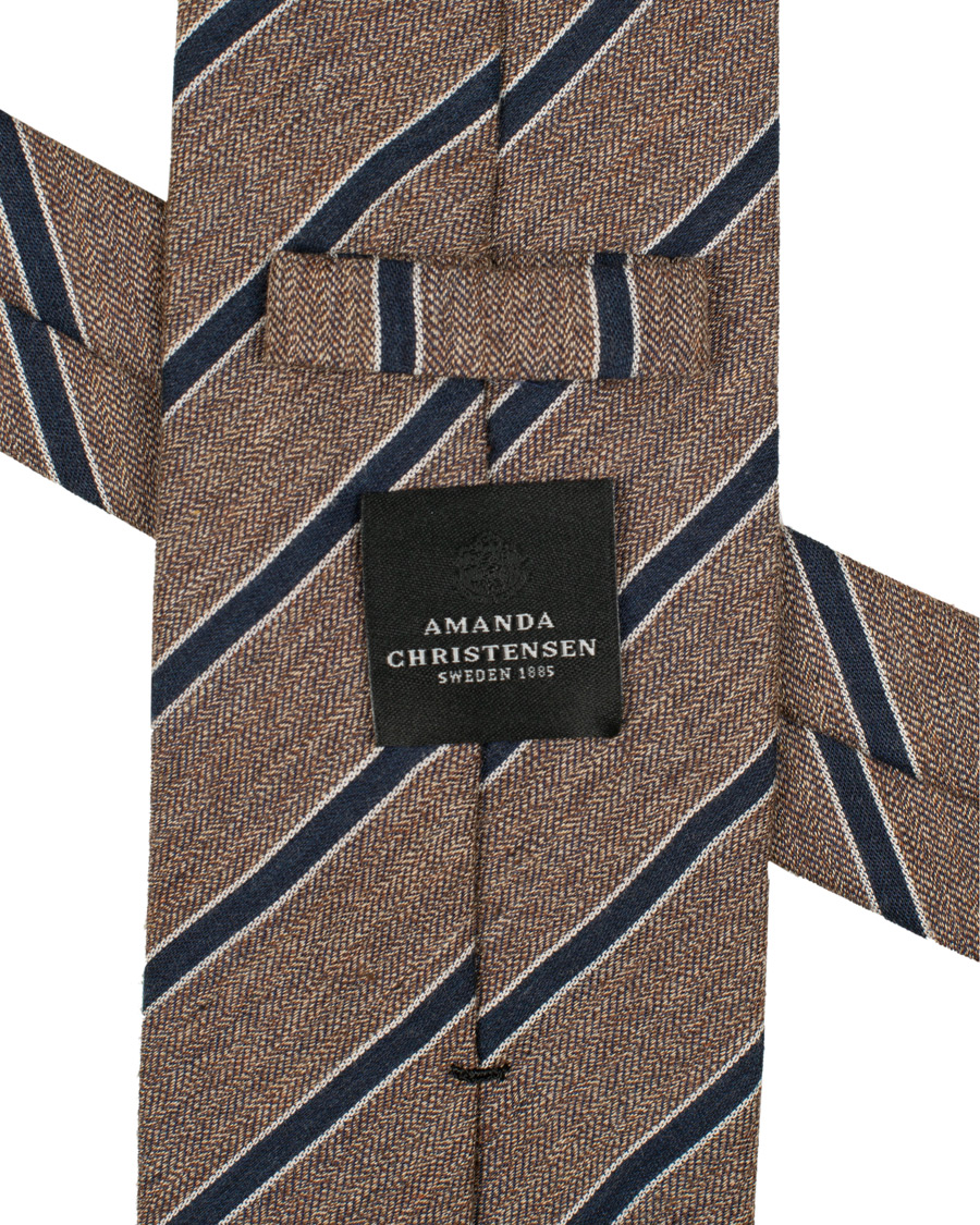 Homme | Amanda Christensen Cotton/Silk Melange Striped 8 cm Tie Brown/Navy | Amanda Christensen | Cotton/Silk Melange Striped 8 cm Tie Brown/Navy