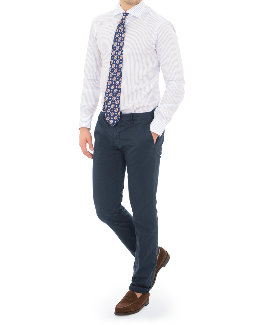 Homme | Chemises | Barba Napoli | Napoli Slim Fit Classic Stripe Shirt White/Blue