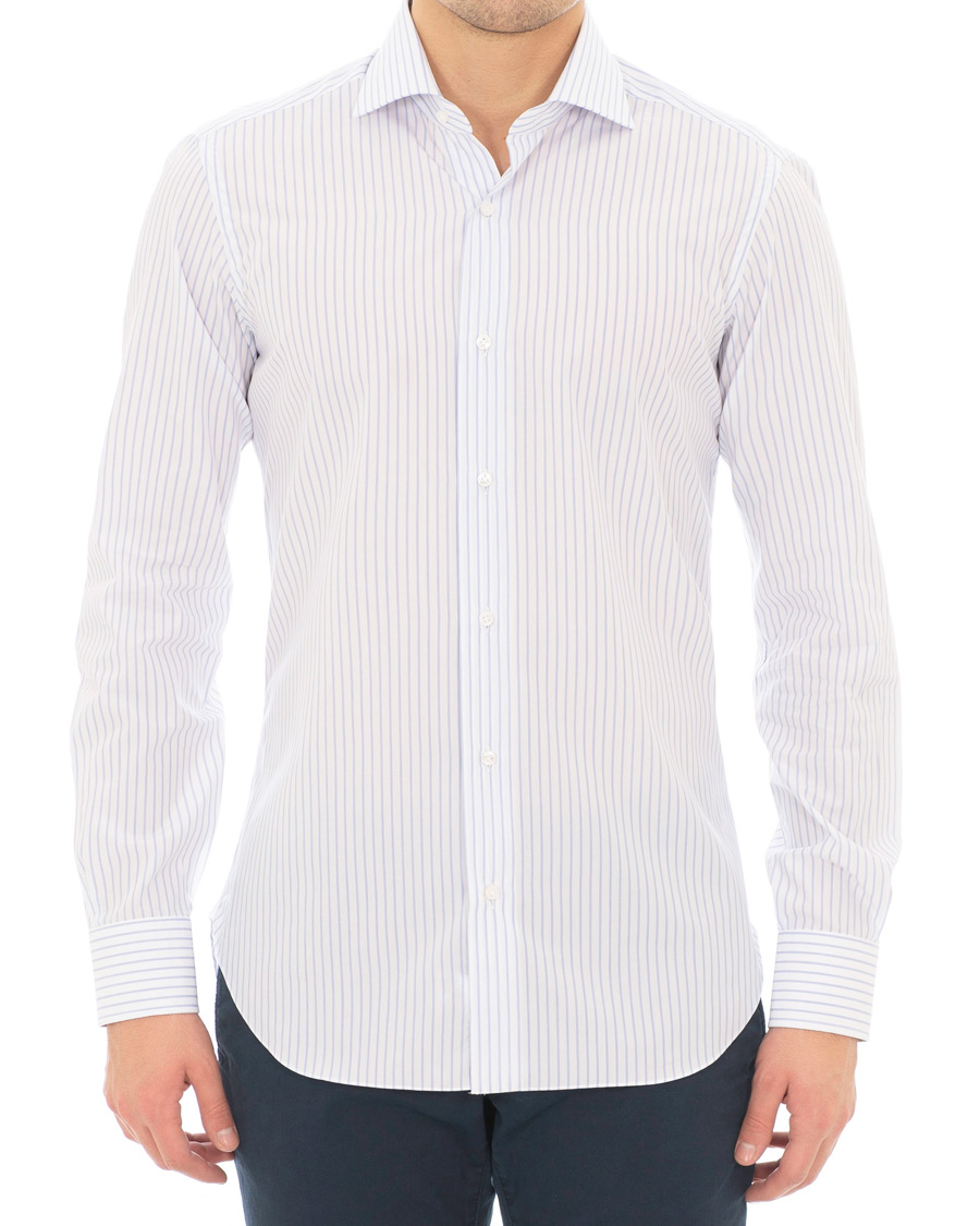 Homme | Chemises | Barba Napoli | Napoli Slim Fit Classic Stripe Shirt White/Blue