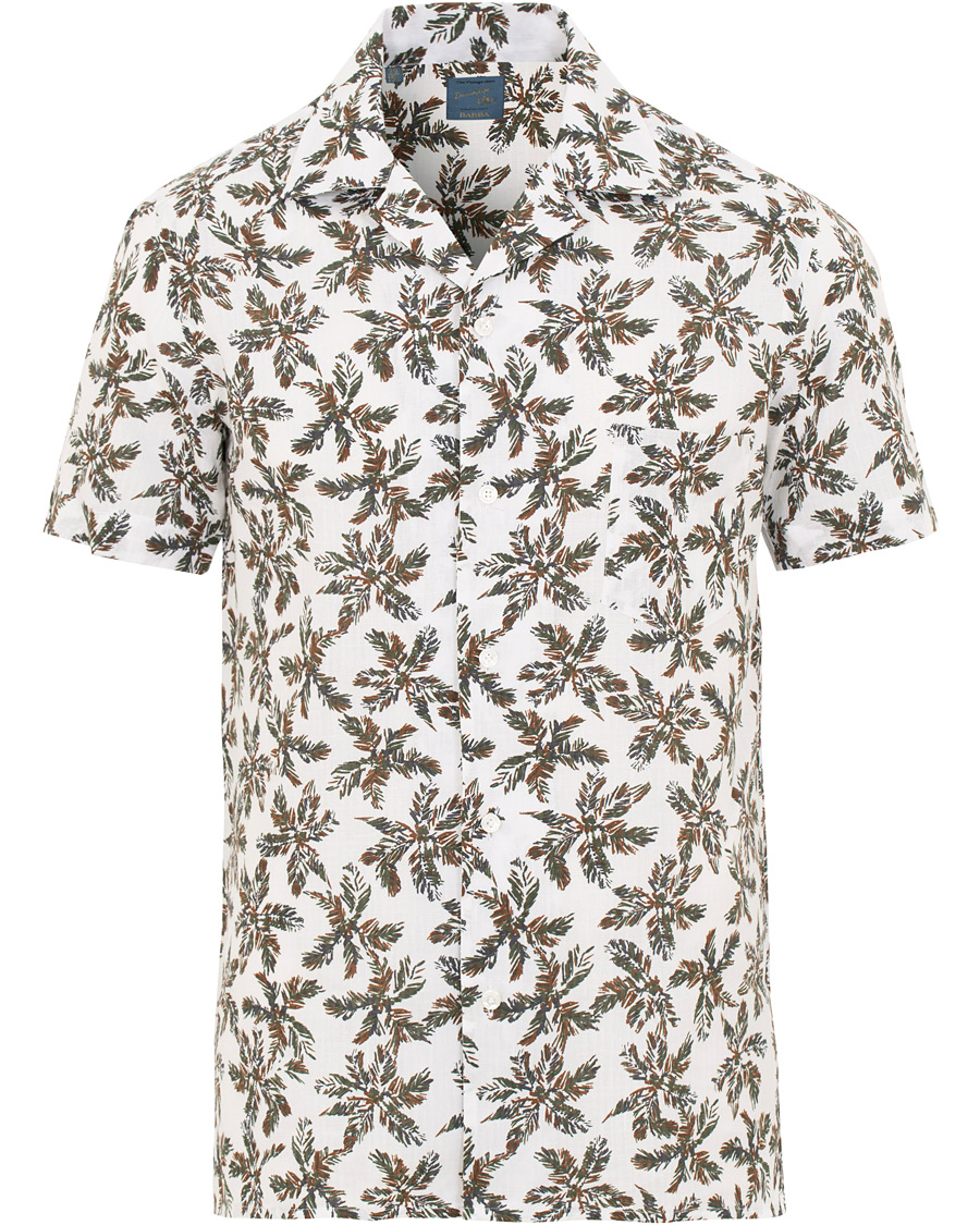 Homme | Chemises | Barba Napoli | Short Sleeve Linen Palmtree Camp Collar Shirt White