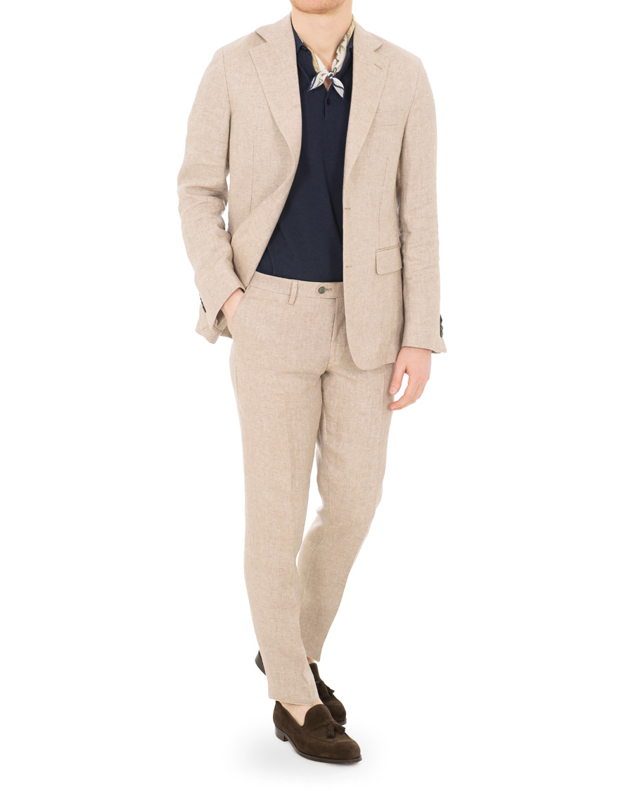 Homme | Pantalons | Oscar Jacobson | Diego Linen Trousers Beige