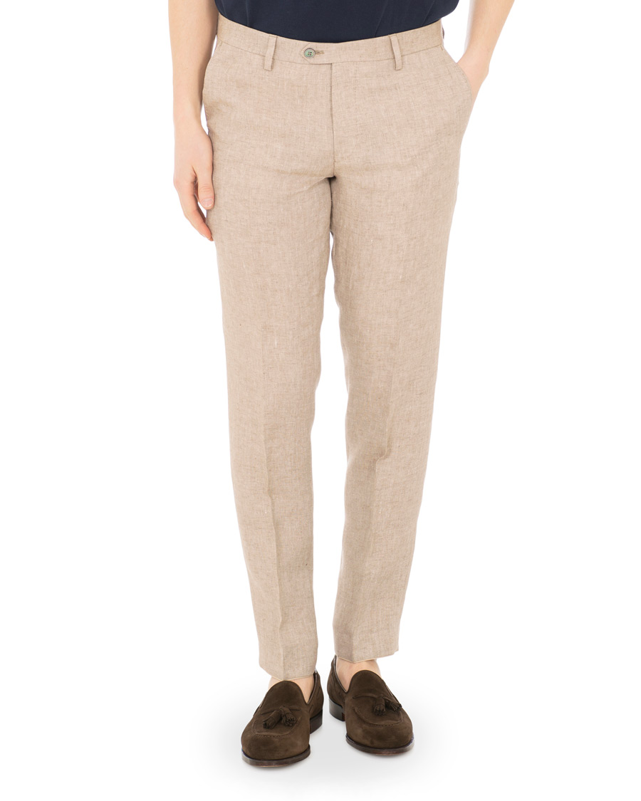Homme | Pantalons | Oscar Jacobson | Diego Linen Trousers Beige