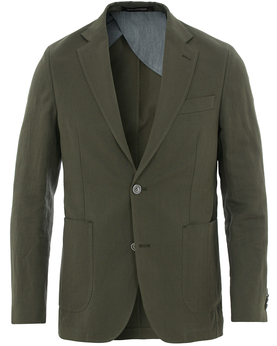 Homme | Blazers | Oscar Jacobson | Einar Cotton/Linen Herringbone Blazer Olive