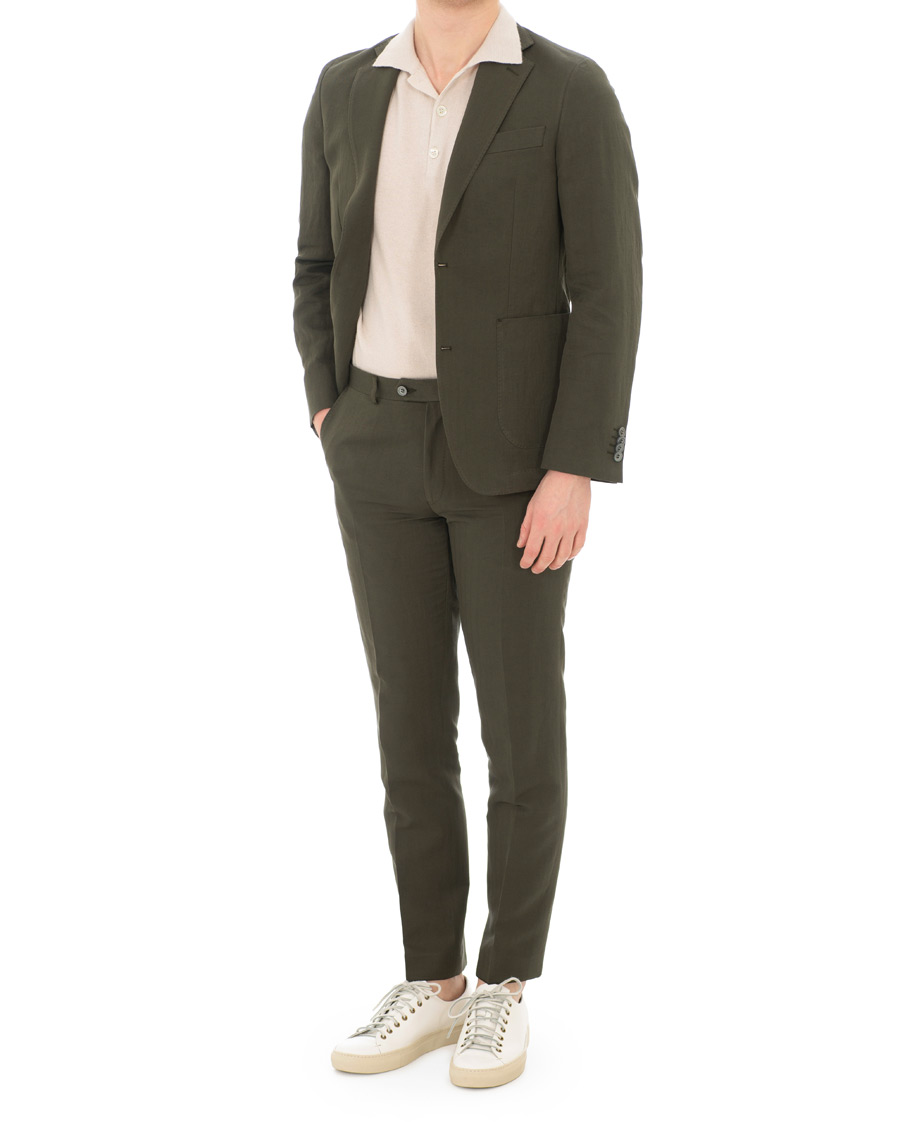 Homme | Blazers | Oscar Jacobson | Einar Cotton/Linen Herringbone Blazer Olive