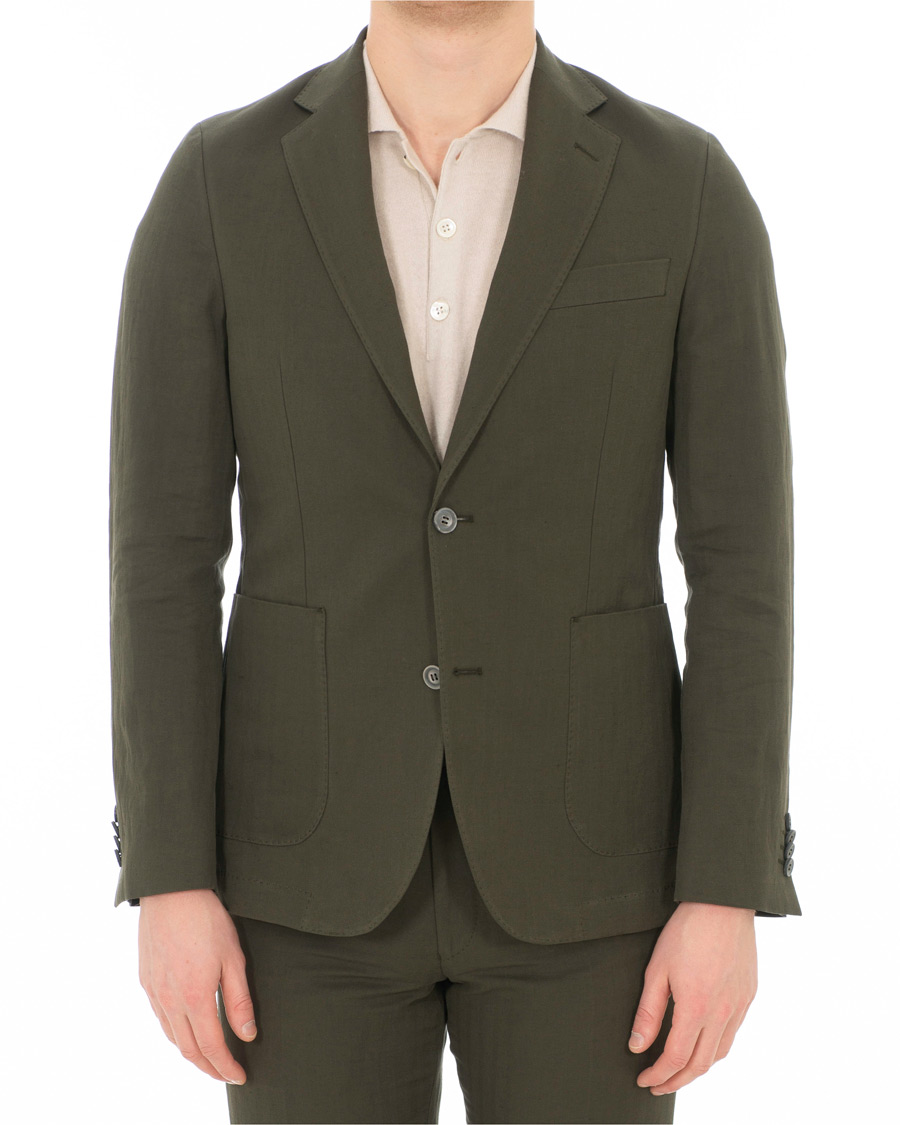 Homme | Blazers | Oscar Jacobson | Einar Cotton/Linen Herringbone Blazer Olive