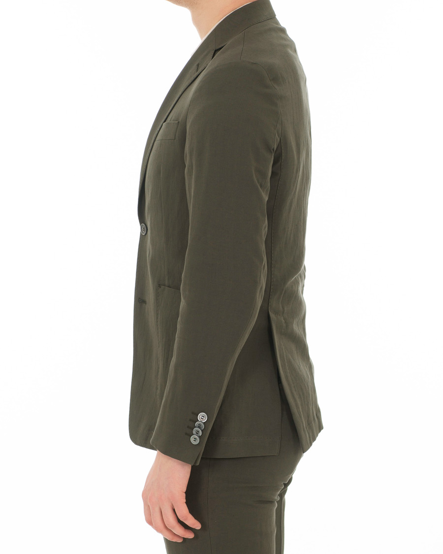 Homme | Blazers | Oscar Jacobson | Einar Cotton/Linen Herringbone Blazer Olive