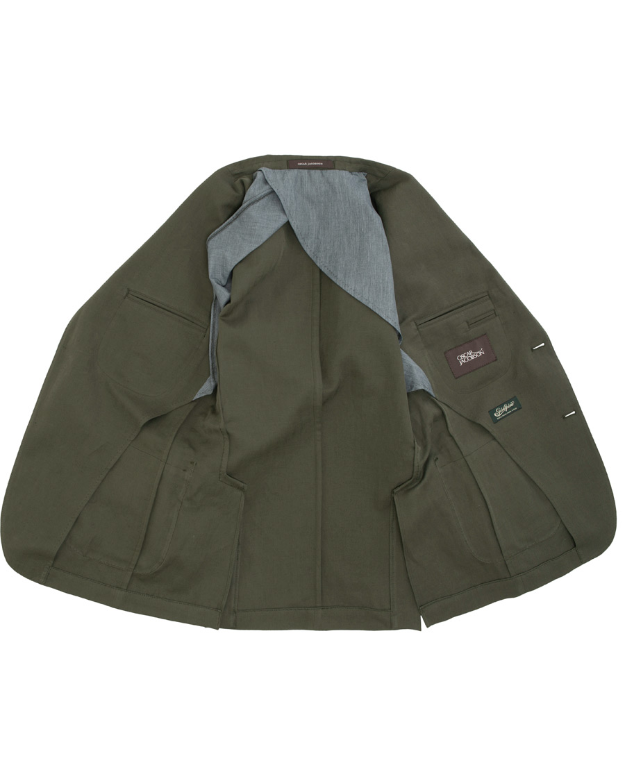 Homme | Blazers | Oscar Jacobson | Einar Cotton/Linen Herringbone Blazer Olive