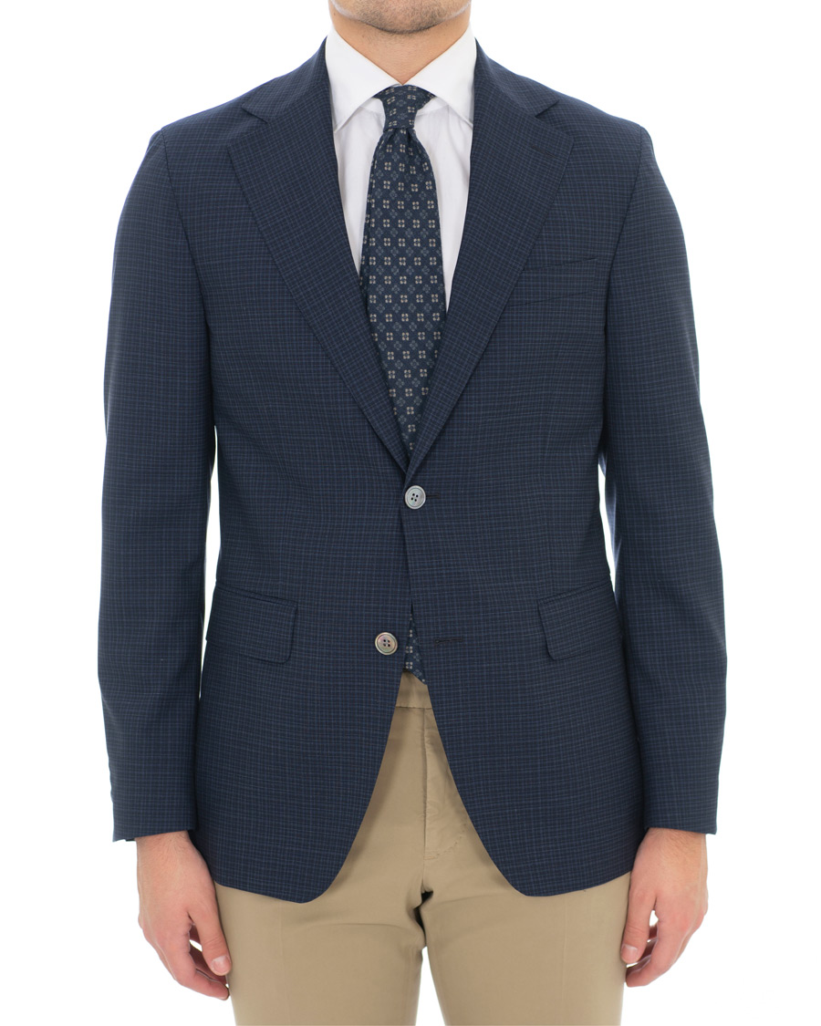 Homme | Blazers | Oscar Jacobson | Ego Wool Mini Check Blazer Navy