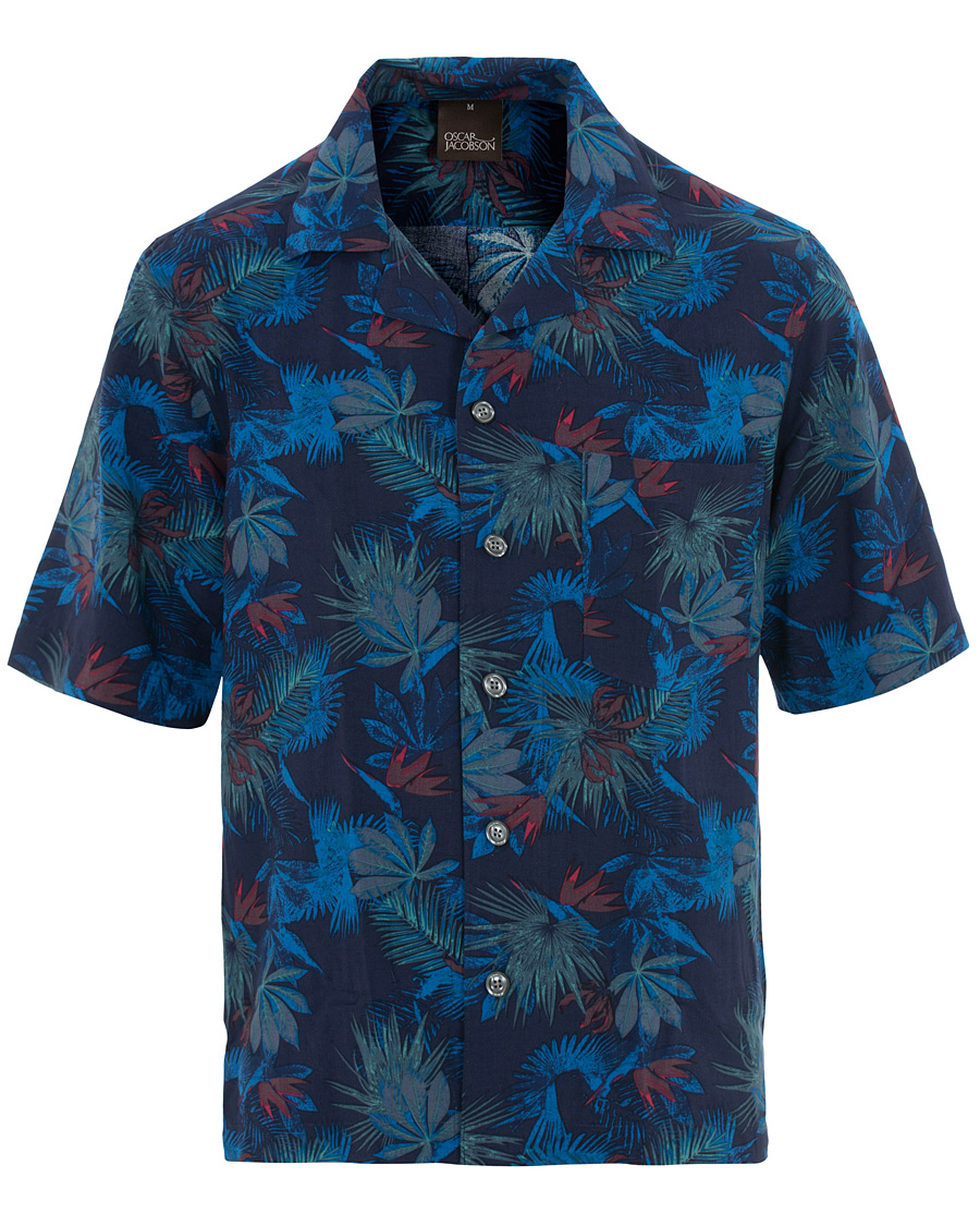 Heren | Overhemden | Oscar Jacobson | Hilmer Camp Collar Printed Flower Short Sleeve Shirt Blue
