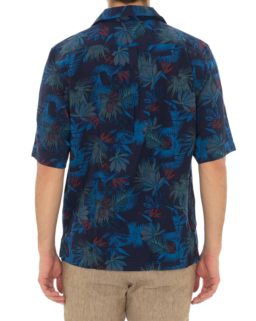 Heren | Overhemden | Oscar Jacobson | Hilmer Camp Collar Printed Flower Short Sleeve Shirt Blue